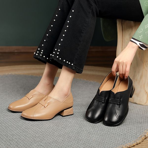 women spring shoes genuine leather 2022 new fashion mid heel women dress shoes casual loafers ladies, Black
women spring shoes genuine leather 2022 new fashion mid heel women dress shoes casual loafers ladies, Black