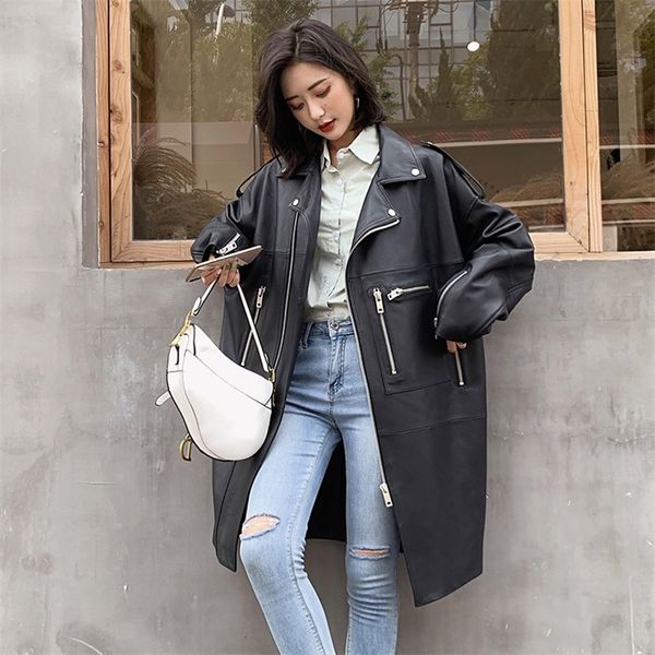 nerazzurri oversized black long spring womens leather jacket long sleeve drop shoulder zipper plus size loose faux leather coat 200917, Black;brown
nerazzurri oversized black long spring womens leather jacket long sleeve drop shoulder zipper plus size loose faux leather coat 200917, Black;brown