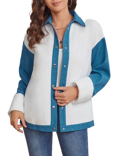 color block drop shoulder fleece coat 858k#, Black
color block drop shoulder fleece coat 858k#, Black