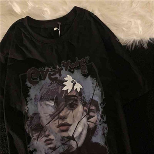 high street fashion brand abstract character print short sleeve t-shirt women's summer loose minority art top, White
high street fashion brand abstract character print short sleeve t-shirt women's summer loose minority art top, White