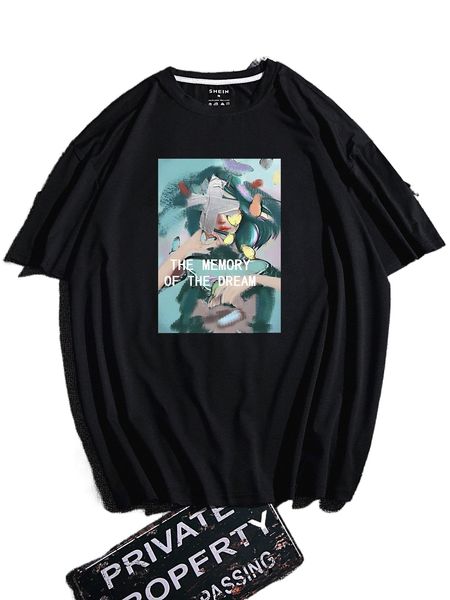 men figure and slogan graphic tee e4st#, White;black
men figure and slogan graphic tee e4st#, White;black