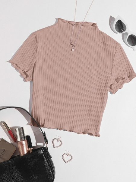 lettuce edge rib-knit tee m5qj#, White