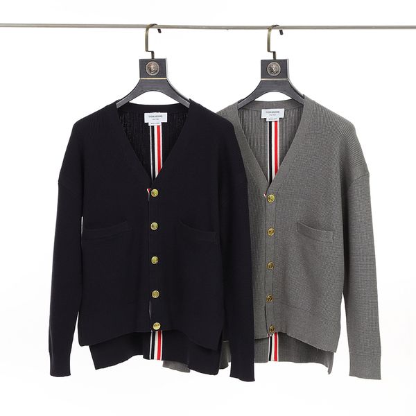 men's hoodie sweater knit v-neck cardigan striped gold button women's wool knit jacket, White;black
men's hoodie sweater knit v-neck cardigan striped gold button women's wool knit jacket, White;black