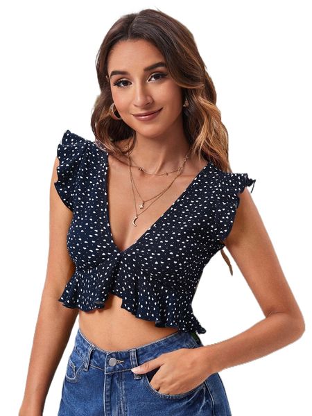 allover heart print ruffle trim crop v013#, White
allover heart print ruffle trim crop v013#, White