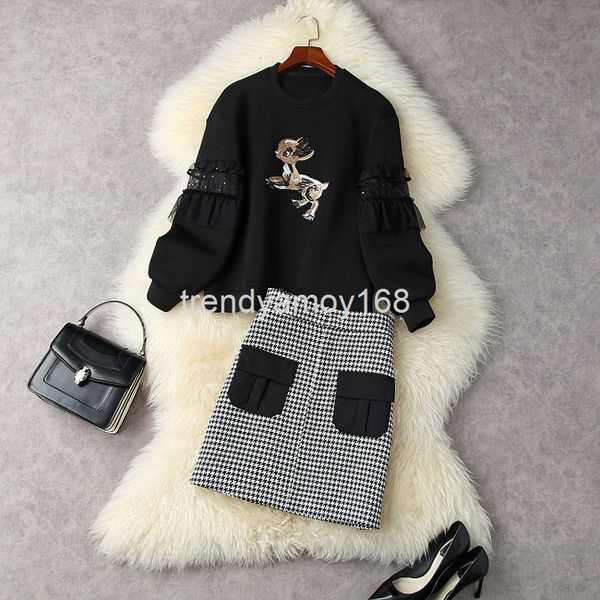 women's two piece pants winter women's deer embroidery large space cotton sweater + thousand bird grid a-line skirt set t12716, White
women's two piece pants winter women's deer embroidery large space cotton sweater + thousand bird grid a-line skirt set t12716, White