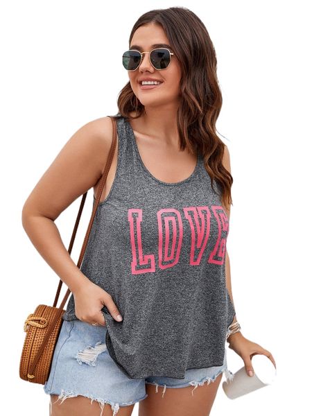 plus letter graphic scoop neck tank c3d8#, Black