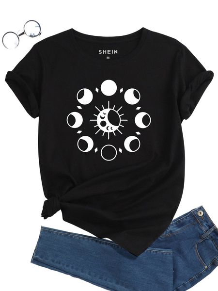 moon print round neck tee d62v#, White
moon print round neck tee d62v#, White