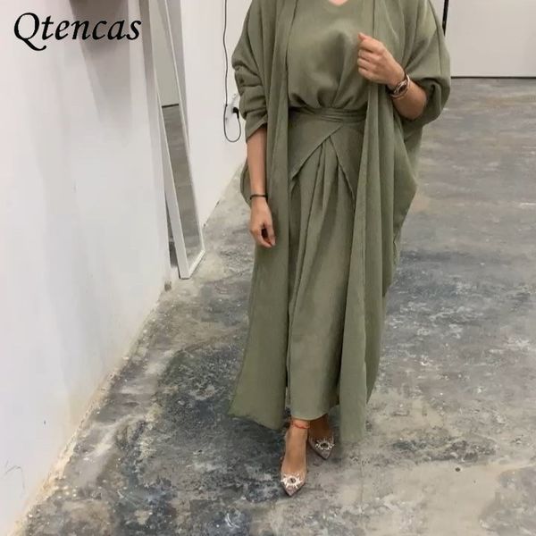 3 piece matching set muslim linene abayas for women dubai arabic islam outfit plain kimono open abaya dress wrap front skirt eid, Red
3 piece matching set muslim linene abayas for women dubai arabic islam outfit plain kimono open abaya dress wrap front skirt eid, Red