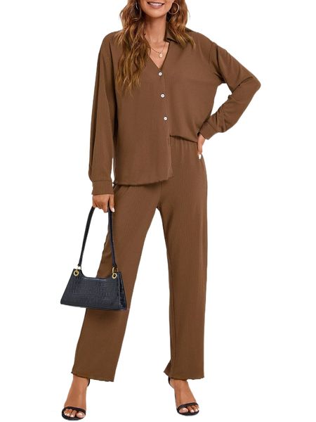 ribbed knit button front tee & pants w6q0#, White
ribbed knit button front tee & pants w6q0#, White