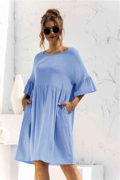 summer dress women blue a-line dresses femme robes patchwork ruffles pockets o-neck half sleeve loose dress for women vestidos l220705, Black;gray
summer dress women blue a-line dresses femme robes patchwork ruffles pockets o-neck half sleeve loose dress for women vestidos l220705, Black;gray