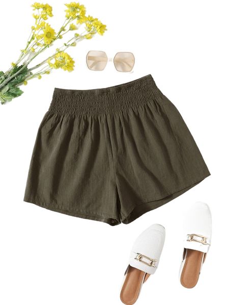 shirred wide waistband shorts b2io#, White;black