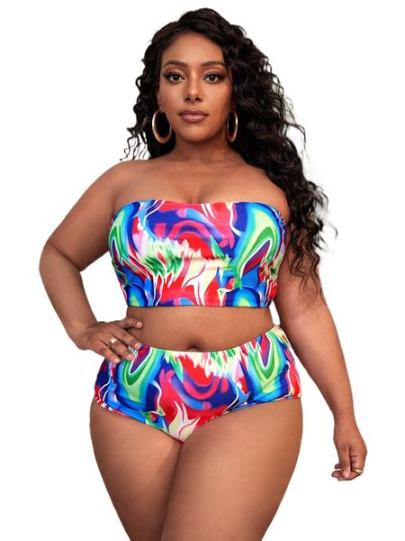 plus fluid print bandeau bikini swimsuit z0hm#, White;black
plus fluid print bandeau bikini swimsuit z0hm#, White;black