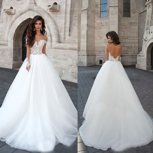 a-line wedding dresses sheer neck/sleeve applique lace on chapel train bridal wed gowns custom made fall elegant vintage wedding dress, White
a-line wedding dresses sheer neck/sleeve applique lace on chapel train bridal wed gowns custom made fall elegant vintage wedding dress, White