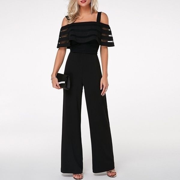 plus size long wide leg romper overlay embellished black strappy cold shoulder jumpsuit loose solid jumpsuit y200106, Black;white
plus size long wide leg romper overlay embellished black strappy cold shoulder jumpsuit loose solid jumpsuit y200106, Black;white
