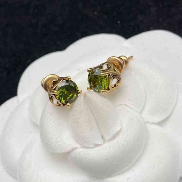 2023 designer new jewelry double inlaid green zircon silver needle earrings designed by minority in female, Golden 
2023 designer new jewelry double inlaid green zircon silver needle earrings designed by minority in female, Golden