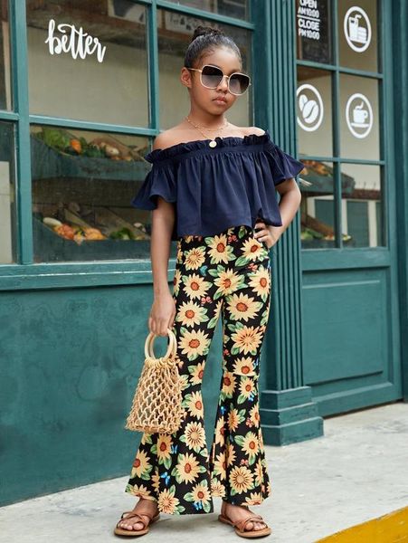 girls off shoulder & floral print pants set she, White
girls off shoulder & floral print pants set she, White