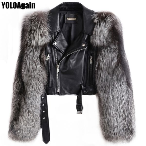 yoloagain women short genunie ladies silver fur sleeve green rocodile leather jacket y201012, Black;brown
yoloagain women short genunie ladies silver fur sleeve green rocodile leather jacket y201012, Black;brown