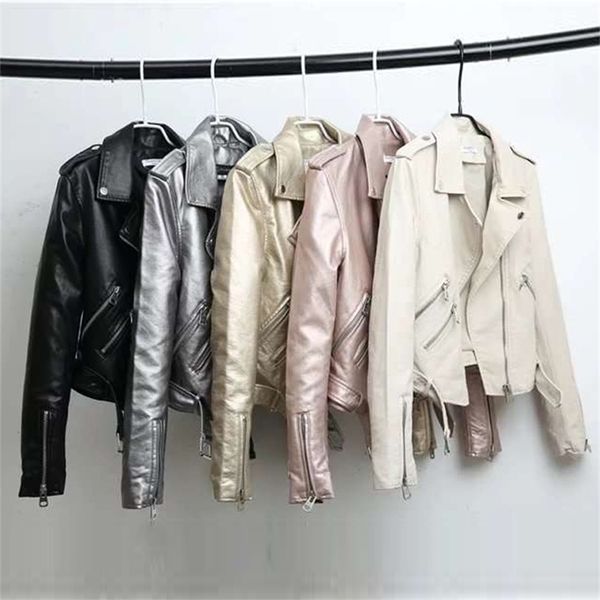 silver leather jacket women metallic motorcycle short jackets lapel zipper biker coat soft ladies punk streetwear 210908, Black
silver leather jacket women metallic motorcycle short jackets lapel zipper biker coat soft ladies punk streetwear 210908, Black