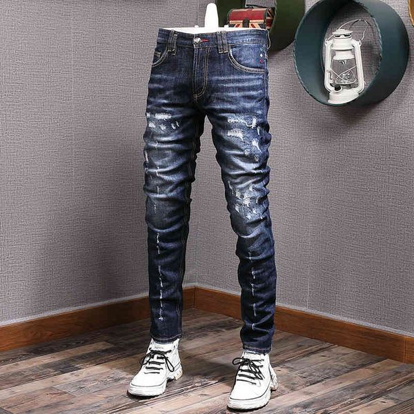men's jeans high street fashion broken hole patch paint dot splash cat must slim down small feet white casual cowboy pants 7wuf, Blue
men's jeans high street fashion broken hole patch paint dot splash cat must slim down small feet white casual cowboy pants 7wuf, Blue