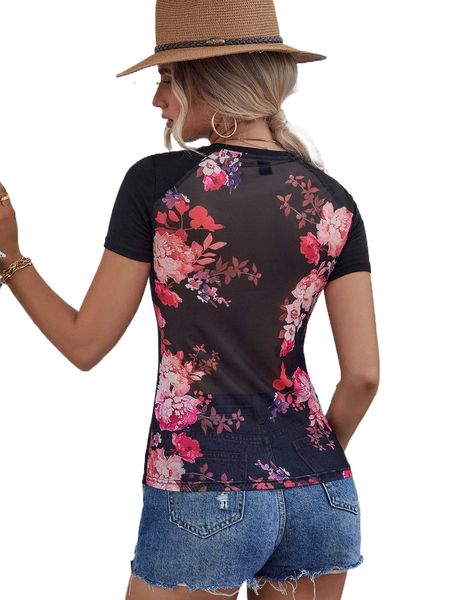 floral print round neck tee w6di#, White
floral print round neck tee w6di#, White