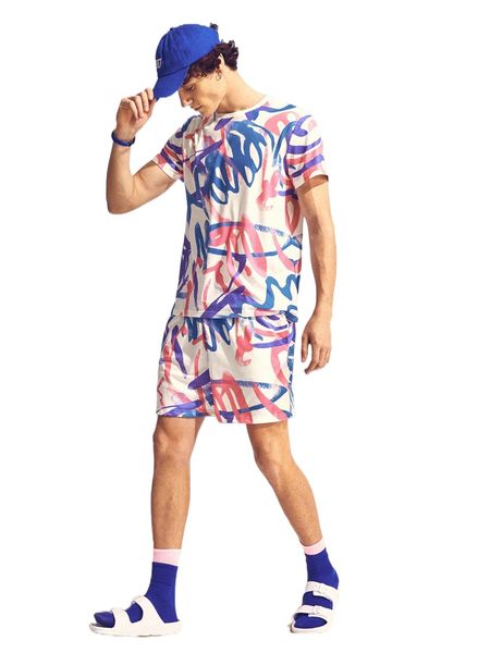 men brush print tee & shorts q8l0#, Gray 
men brush print tee & shorts q8l0#, Gray