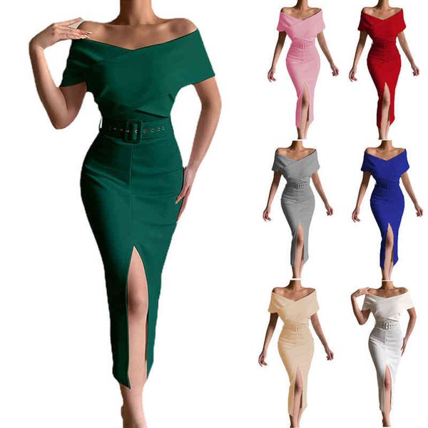 casual dresses spring and summer elegant temperament commuting simple light familiar off shoulder belt slit skirt women 9jpm, Black;gray
casual dresses spring and summer elegant temperament commuting simple light familiar off shoulder belt slit skirt women 9jpm, Black;gray