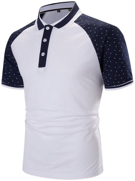 men polka dot raglan sleeve polo shirt p86j#, White;black 
men polka dot raglan sleeve polo shirt p86j#, White;black