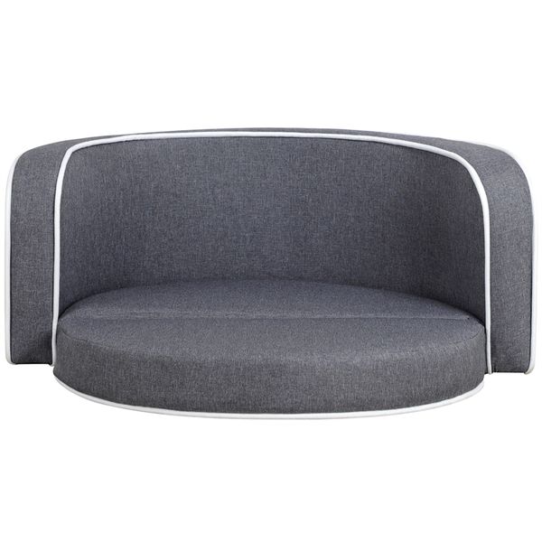30 gray round pet sofa dog bed cat sofa with wooden structure and linen goods white roller lines on the edges curved appearance new
30 gray round pet sofa dog bed cat sofa with wooden structure and linen goods white roller lines on the edges curved appearance new
