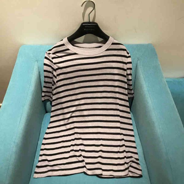 women's t-shirt spring and summer chinese american designer aw king stripe t-shirt linen blended tee, White
women's t-shirt spring and summer chinese american designer aw king stripe t-shirt linen blended tee, White