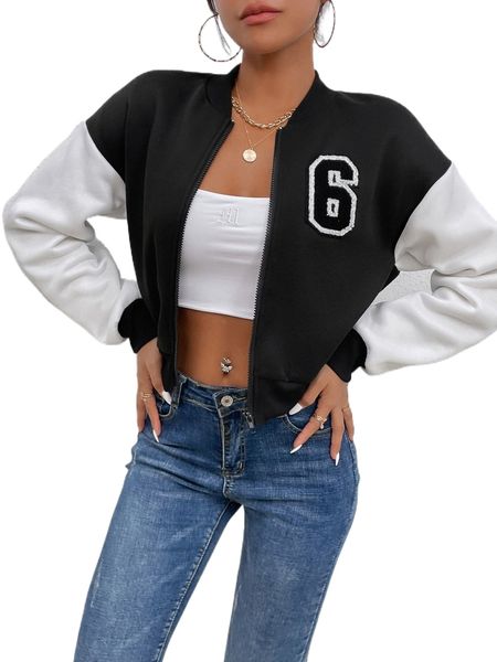 letter patched two tone drop shoulder bomber jacket i5hj#, Black;brown
letter patched two tone drop shoulder bomber jacket i5hj#, Black;brown