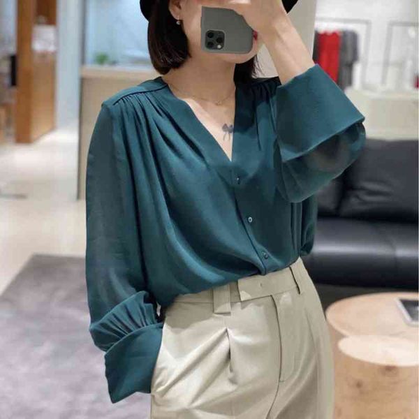 women's polos shirt spring mm georgie simple vneck shoulder pleat lantern sleeve double layer silk shirt, White
women's polos shirt spring mm georgie simple vneck shoulder pleat lantern sleeve double layer silk shirt, White