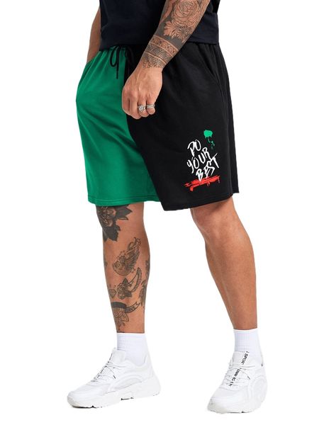 extended sizes men slogan graphic knotted front color block track shorts b0n9#, White;black
extended sizes men slogan graphic knotted front color block track shorts b0n9#, White;black