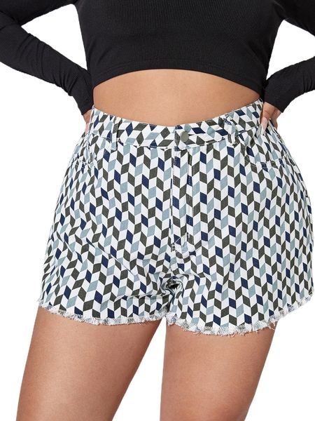 plus geo print raw hem denim shorts s5mr#, White;black
plus geo print raw hem denim shorts s5mr#, White;black