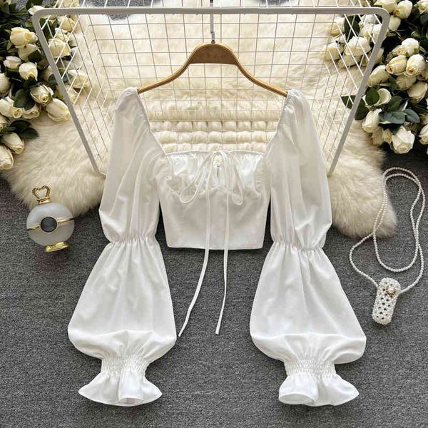 women's blouses shirts 2022 korean spring minority light familiar style square neck bubble sleeve small short bottomed shirt long sleev, White
women's blouses shirts 2022 korean spring minority light familiar style square neck bubble sleeve small short bottomed shirt long sleev, White