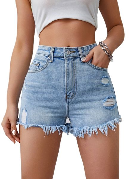 ripped raw trim denim shorts h4nu#, White;black
