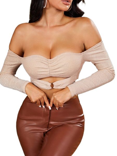 sxy off shoulder o-ring detail glitter o2mo#, White
