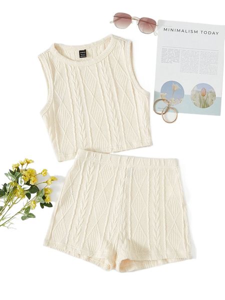 cable textured tank & shorts z26m#, White