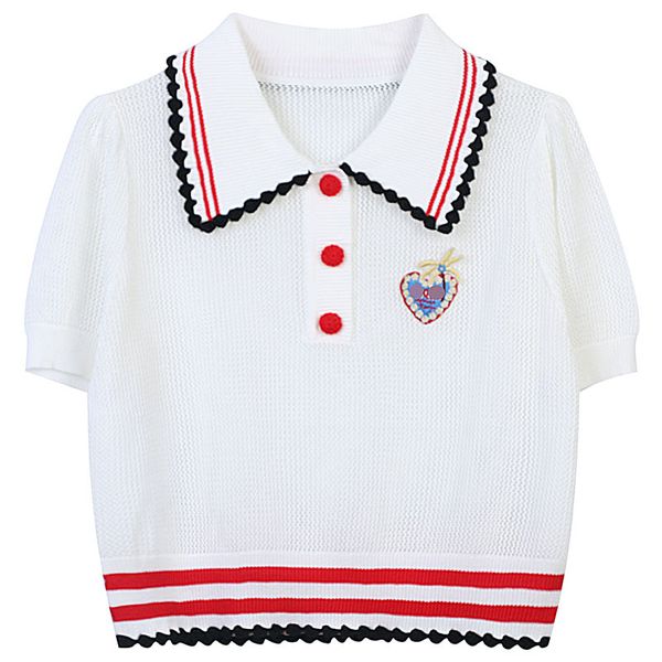 512 2022 summer kint short sleeve lapel neck brand same style sweater blue white beads pullover luxury womens clothes mingmei, White;black
512 2022 summer kint short sleeve lapel neck brand same style sweater blue white beads pullover luxury womens clothes mingmei, White;black
