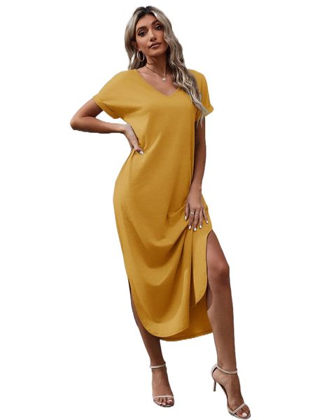 dolman sleeve slit hem tee dress d7ml#, Black;gray 
dolman sleeve slit hem tee dress d7ml#, Black;gray