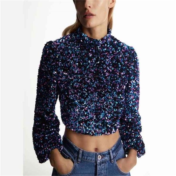 sequin applique cropped blouse women long puff sleeve turtleneck vintage female chic backless short shirts 210524, White
sequin applique cropped blouse women long puff sleeve turtleneck vintage female chic backless short shirts 210524, White