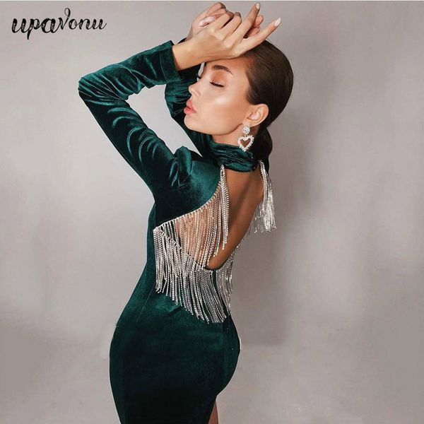 work dresses black green fashion backless diamonds tassel rayon velvet dress evening party vestidos 220902, White;black
work dresses black green fashion backless diamonds tassel rayon velvet dress evening party vestidos 220902, White;black