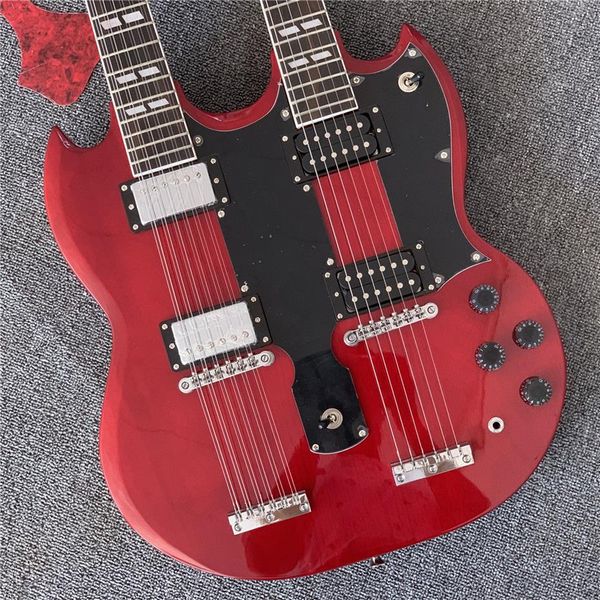 

custom jimmy page 12 & 6 strings 1275 double neck led zeppeli page signed aged wine red body electric guitar guitars 289r