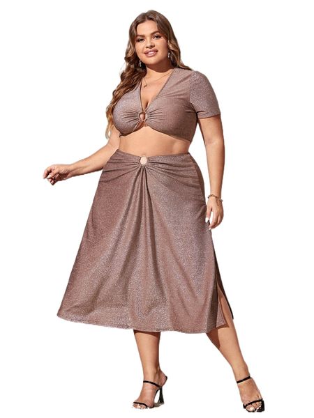 plus ring linked crop & split thigh skirt t8xq#, Black
plus ring linked crop & split thigh skirt t8xq#, Black