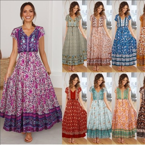 cotton women summer boho dress bohemian maxi robe casual v neck short sleeve button floral print long beach dresses vestidos 220614, Black;gray
cotton women summer boho dress bohemian maxi robe casual v neck short sleeve button floral print long beach dresses vestidos 220614, Black;gray