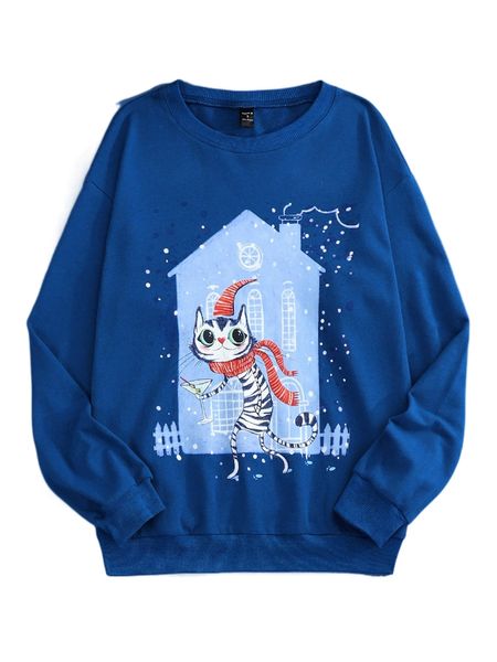 x valliboba drop shoulder house & cartoon pattern pullover c2xf#, Black
x valliboba drop shoulder house & cartoon pattern pullover c2xf#, Black