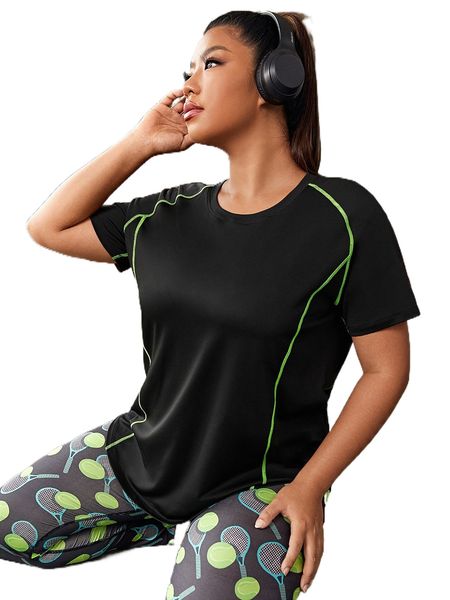 plus softness stitching raglan sleeve sports tee l8ve#, Black 
plus softness stitching raglan sleeve sports tee l8ve#, Black