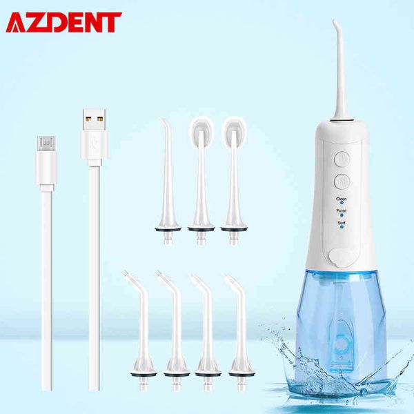 azdent portable electric oral irrigator usb recharge water dental flosser 3 modes 350ml tank ipx7 waterproof 4 tips 2min timing 220510
azdent portable electric oral irrigator usb recharge water dental flosser 3 modes 350ml tank ipx7 waterproof 4 tips 2min timing 220510