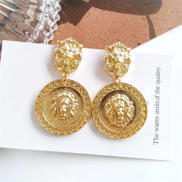european and american trend new geometric exaggerated golden embossed lion head dangle chandelier retro jewelry personality female earrings, Silver
european and american trend new geometric exaggerated golden embossed lion head dangle chandelier retro jewelry personality female earrings, Silver