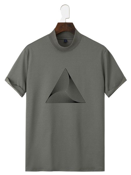 men 3d geo print mock neck tee h21b#, White;black