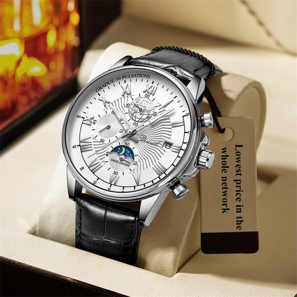 new men's watch brand leather waterproof chronograph sports automatic date quartz relogio cara, Slivery;brown
new men's watch brand leather waterproof chronograph sports automatic date quartz relogio cara, Slivery;brown